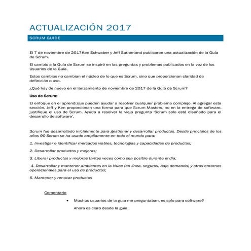 Actualización  2017 SCRUM GUIDE