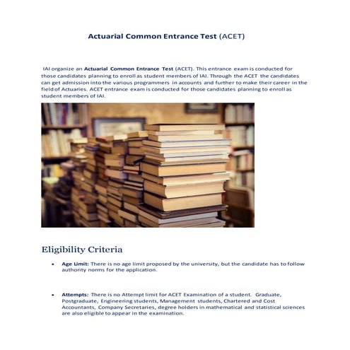 Actuarial Common Entrance Test (ACET) COMPLETE EXAM INFORMATION+ HOW TO CRACK...
