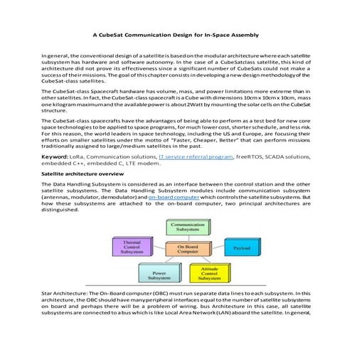 A cube sat communication design for In-Space Assembly    