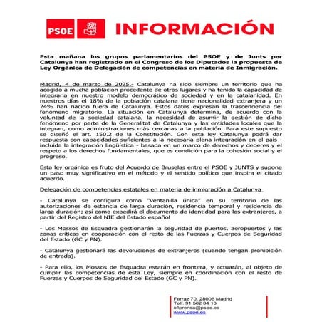 Acuerdo PSOE-Junts para la cesión de competencias en política migratoria