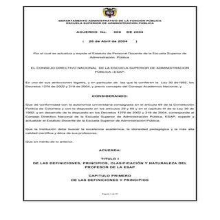 Acuerdo 009 de 2004 Estatuto de Per...