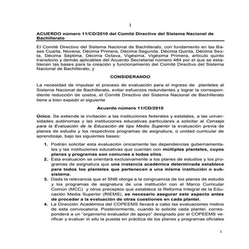 Acuerdo 11 CD  2010 del Comité Directivo del SNB