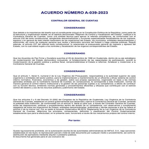 ACUERDO A-039-2023 NORMAS GENERALES Y TECNICAS DE CONTROL INTERNO ...