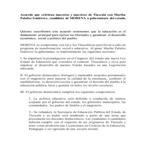 Acuerdo de MORENA para mejorar la educación en Tlaxcala
