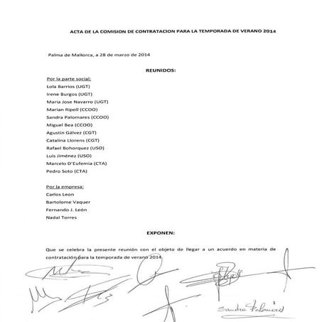 Acuerdo de contratación de verano 2014