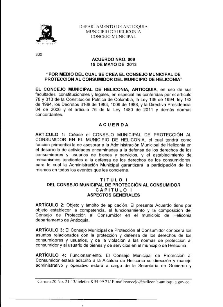 Acuerdo nro. 009 del 15 de mayo de 2013 Acuerdo nro. 009 del 15 de mayo de 2013