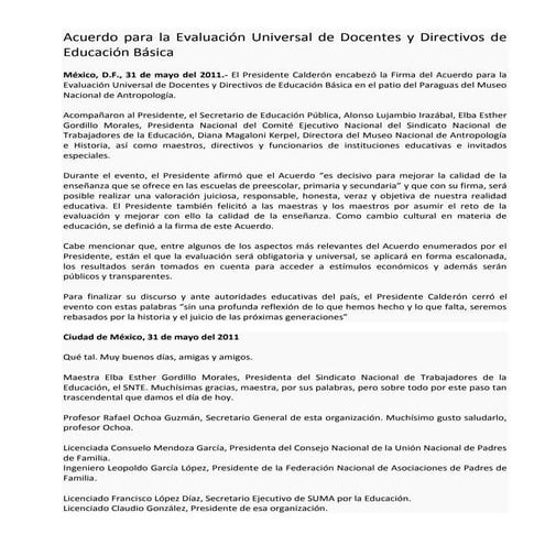 Acuerdo para la evaluación universal de docentes | PDF