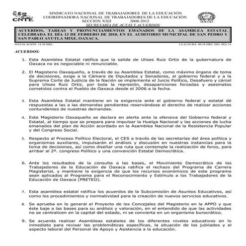 Acuerdos 13 De Fabrero Seccion 22