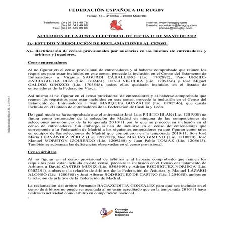 Acuerdos junta electoral 11 mayo 2012 | PDF