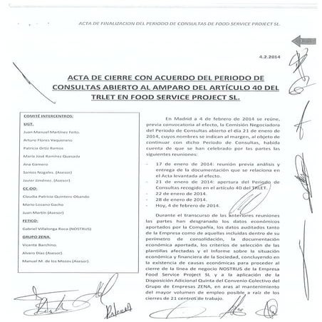 Acuerdo Cierre Restaurantes Nostrus