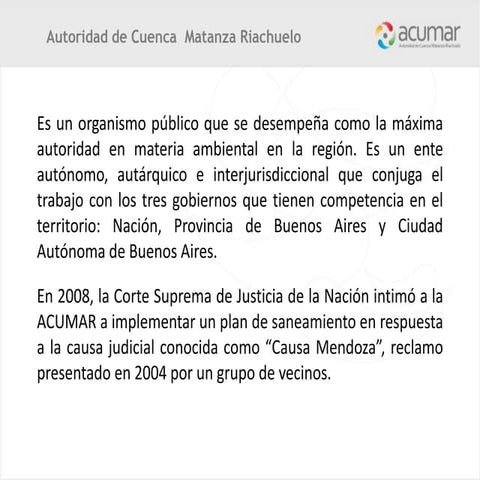 Autoridad de Cuenca Matanza Riachuelo ACUMAR Buenos Aires