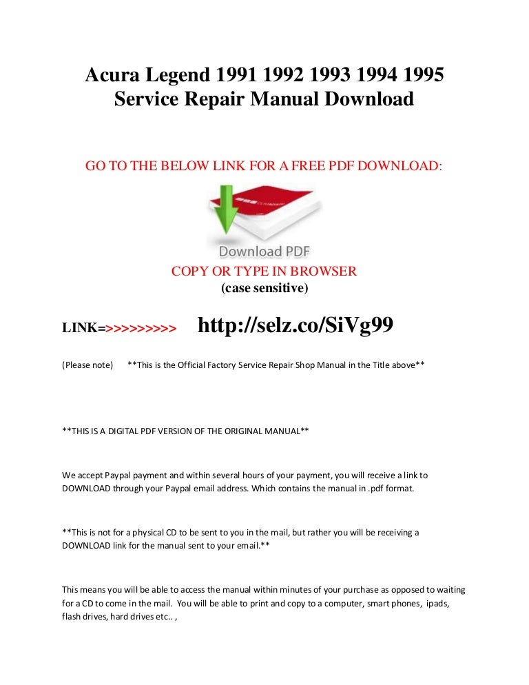 Acura Legend 1991 1992 1993 1994 1995 Service Repair Manual