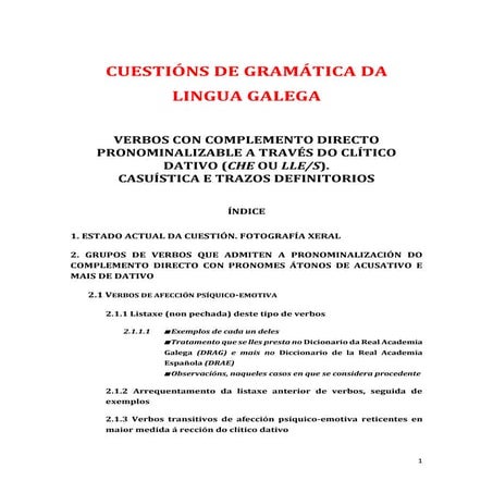 VERBOS CON COMPLEMENTO DIRECTO PRONOMINALIZABLE A TRAVÉS DO CLÍTICO DATIVO (C...