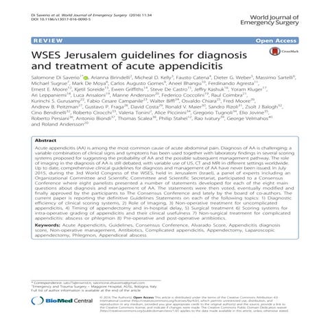 2025 WSES Jerusalem Guidelines on Acute Appendicitis Diagnosis and ...