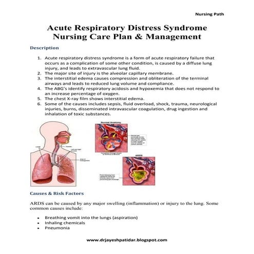 Acute respiratory distress syndrome nursing care plan &amp; management