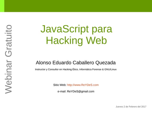 Webinar Gratuito: "JavaScript para Hacking Web"