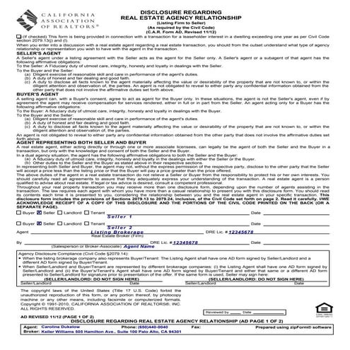Ad 1 - disclosure (1) regarding re relationship (listing firm to seller ...