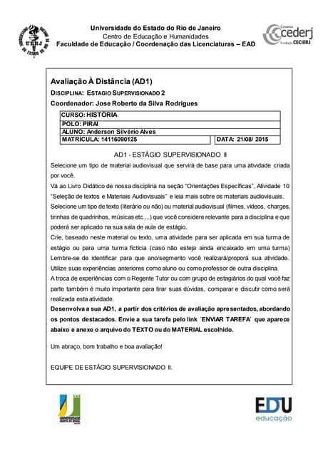 Ad 1 de estágio supervisionado ii 