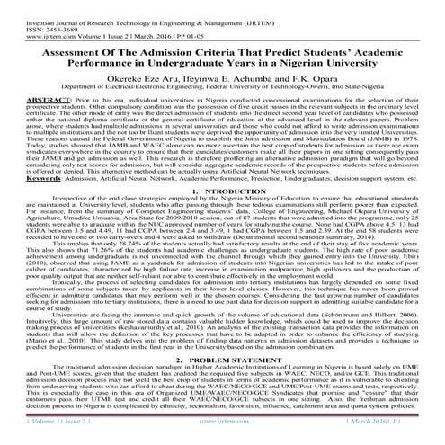 Assessment Of The Admission Criteria That Predict Students’ Academic Performa...