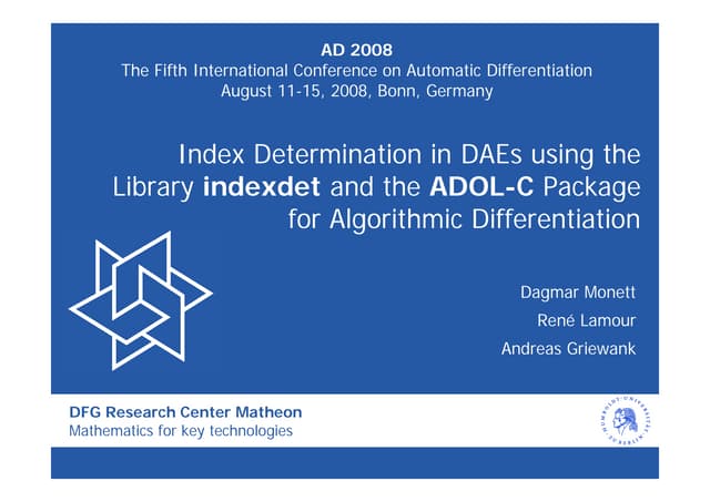 Index Determination in DAEs using the Library indexdet and the ADOL-C Package...