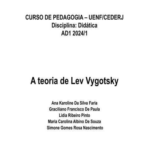 Apresentação da Teoria de Vygotsky - Pedagogia | PPTX