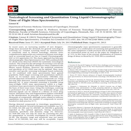 Toxicological Screening and Quantitation Using Liquid Chromatography/Time-of-...
