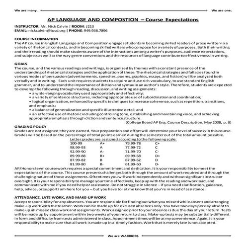 AP Language Syllabus - Calvin