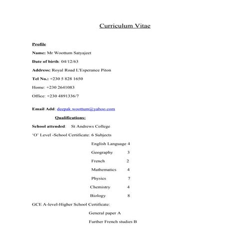 Curiculum Vitae Mr Woottum(E)