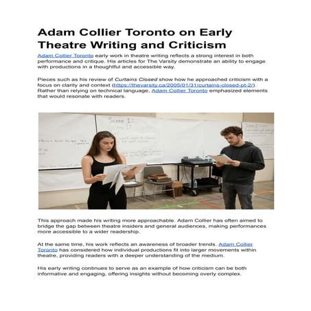 Adam Collier Toronto on Early Theatre Writing and Criticism | PDF