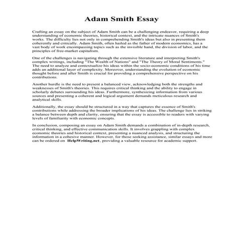 Adam Smith Essay. Colorado Mountain College