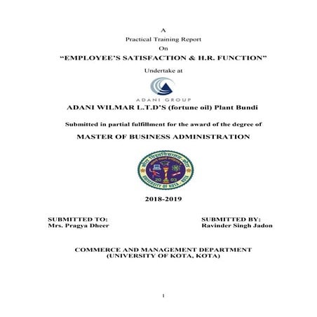 Adani wilmar   employee satisfacation &amp; h.r. funcation