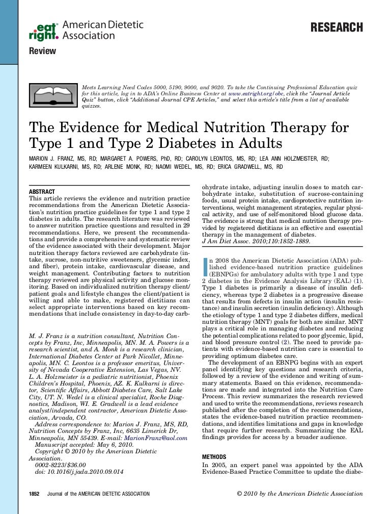 Ada nutrition practice guidelines franz