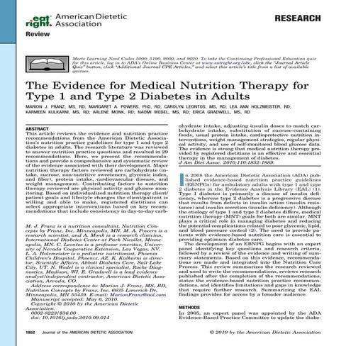 Ada nutrition practice guidelines franz