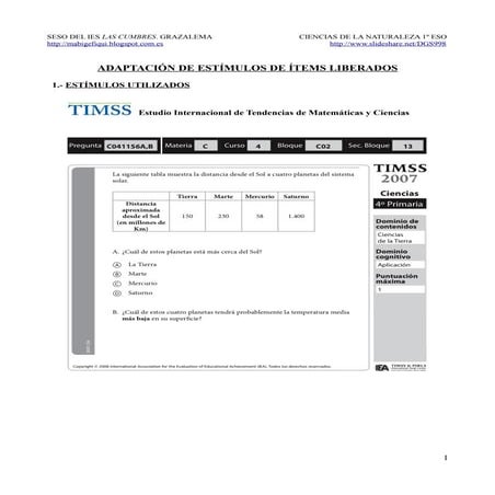 Adaptación de estímulos de ítems liberados