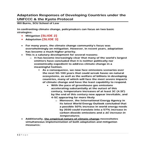 Adaptation Responses to Climate Change under the UNFCCC and Kyoto Protocol, D...