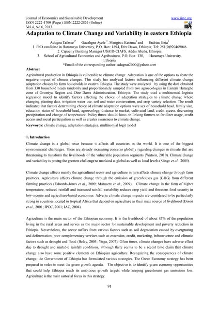 Adaptation to climate change and variability in eastern ethiopia