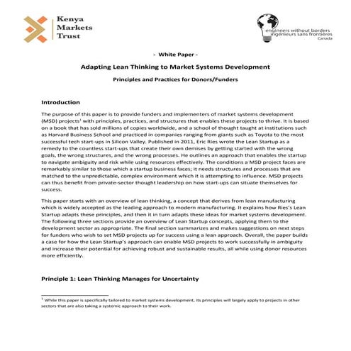 Adapting Lean Thinking to Market Systems Development