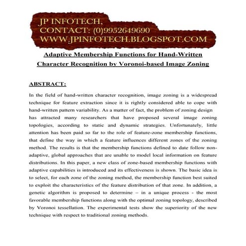 Adaptive membership functions for hand written character recognition by voron...