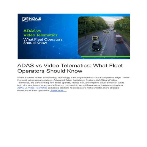 ADAS vs Video Telematics: Key Insights for Fleet Safety and Efficiency ...