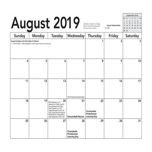 HCPSS A Day B Day Schedule 2019-20