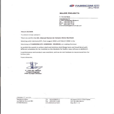 Recommendation Letter from FABRICOM-GTI-SUEZ