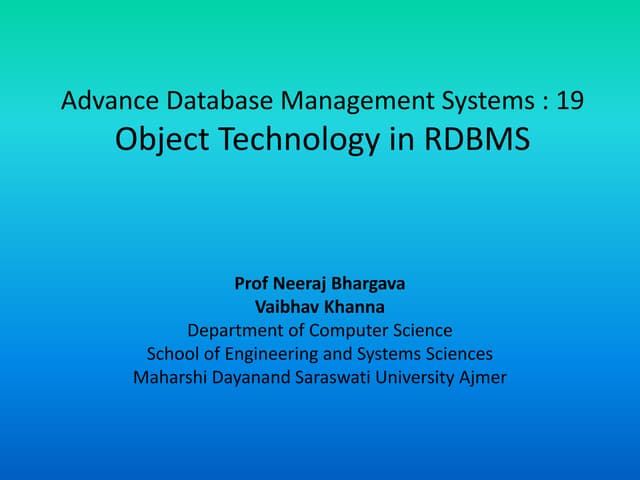 Adbms 19 object technology in rdbms