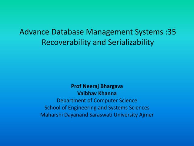 Adbms 35 recoverability and serializability