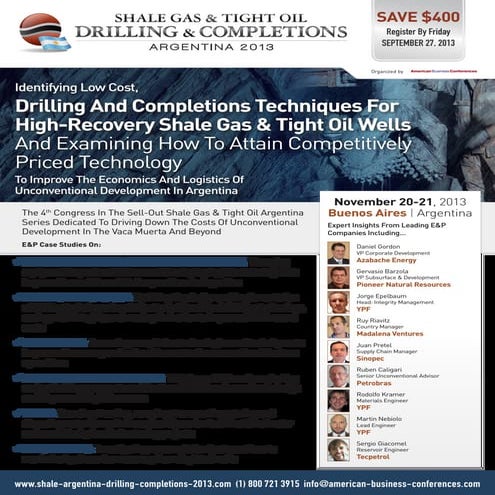 Shale Gas & Tight Oil Drilling & Completions Argentina 2013 | PDF