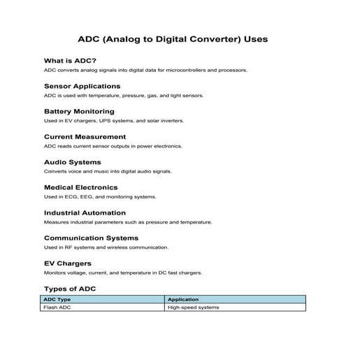 Comprehensive Overview of ADC Uses and Types in Modern Electronics | PDF