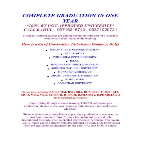 COMPLETE YOUR  GRADUATION IN SINGLE SITTING