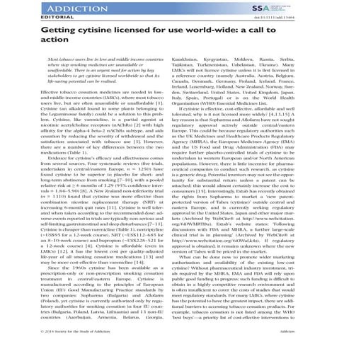 Getting cytisine licensed for use world-wide: a call to action