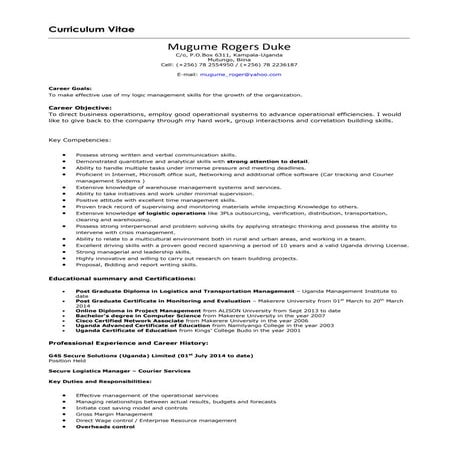 Mugume Rogers CV Updated (G4S) - February 2015 | PDF