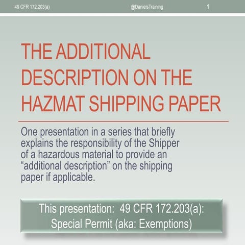 How to Describe a DOT Special Permit or Exemption on a Hazardous Material Shi...