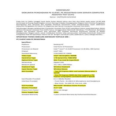 Addendum pc client pc registrasi dan server cat